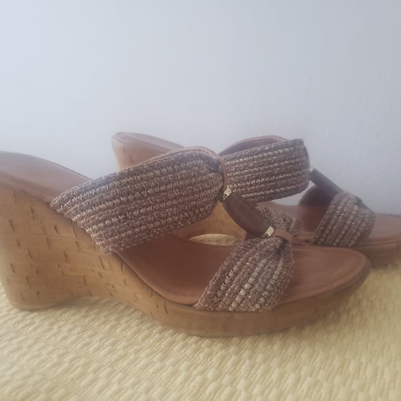 COGNAC SANDAL STYLE WEDGE SHOE 3.5" high size 8.5 - Picture 4 of 6